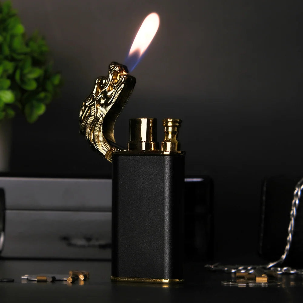 Premium Dragon Head Jet Flame Lighter – Black & Gold Luxury Design