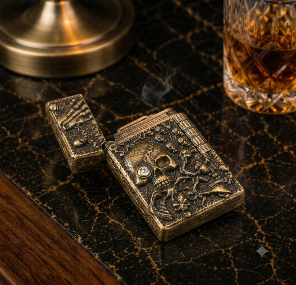 Vintage Skull Pattern Refillable Metal Lighter