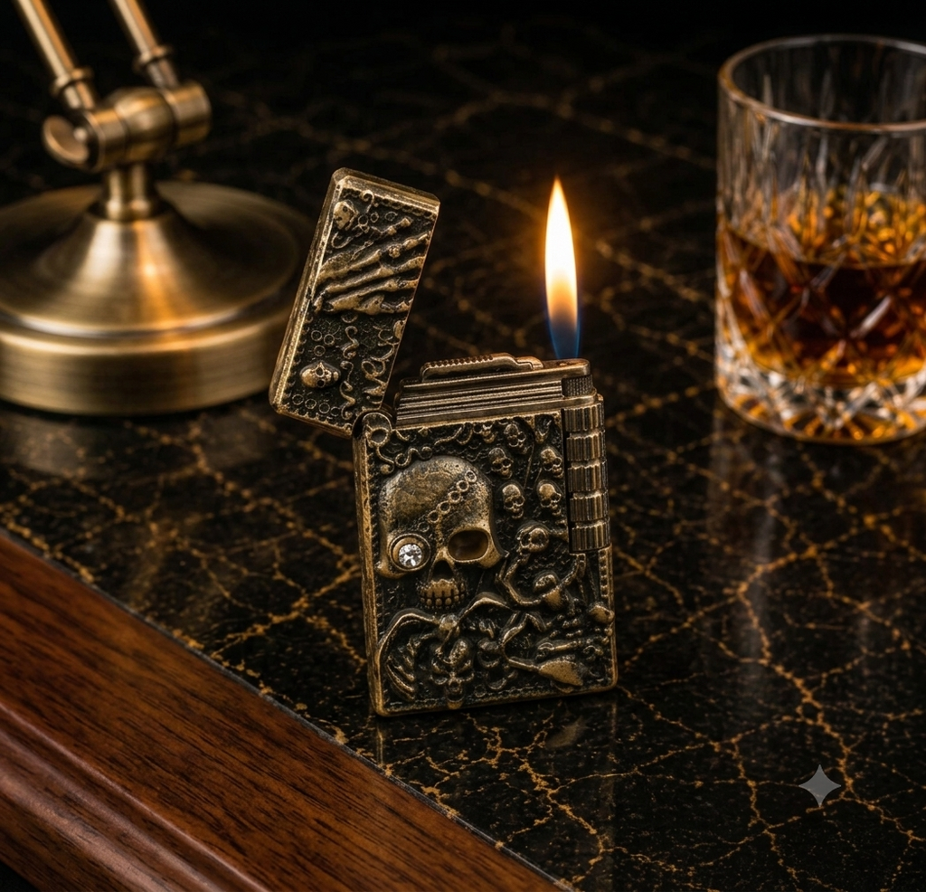 Vintage Skull Pattern Refillable Metal Lighter
