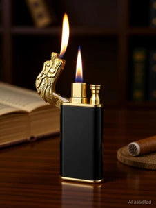 Premium Dragon Head Jet Flame Lighter – Black & Gold Luxury Design